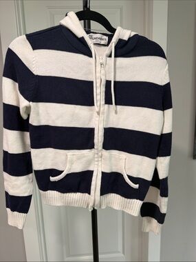 No Boundaries Navy and White Striped Zip-Up Hoodie Cardigan